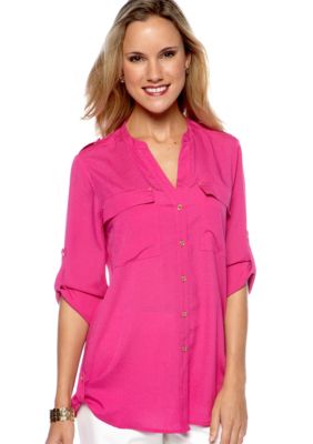 Calvin Klein Crew Neck Roll Sleeve Blouse