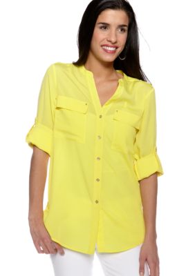 Calvin Klein Crew Neck Roll Sleeve Blouse
