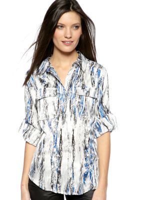 Calvin Klein Printed Roll Sleeve Blouse
