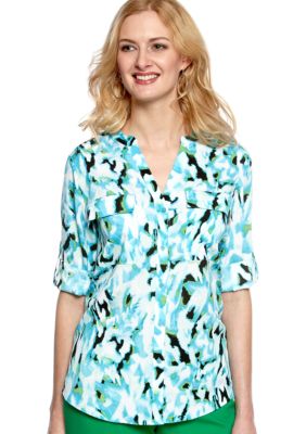 Calvin Klein Crew Neck Roll Sleeve Blouse