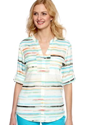 Calvin Klein Crew Neck Roll Sleeve Blouse