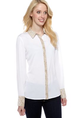 Calvin Klein Color Block Button Down Placket Blouse