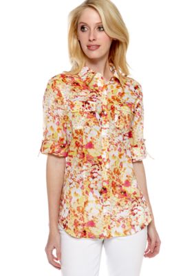 Calvin Klein Printed Roll Sleeve Button Down Shirt