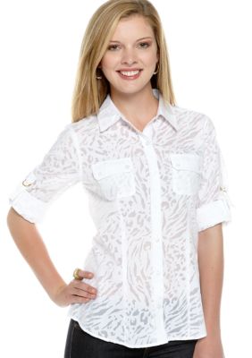 Calvin Klein Roll Sleeve Button Down Blouse