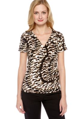 Calvin Klein Printed Wrap Top with Gold Hardware