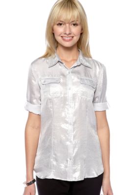 Calvin Klein Roll Sleeve Metallic Blouse