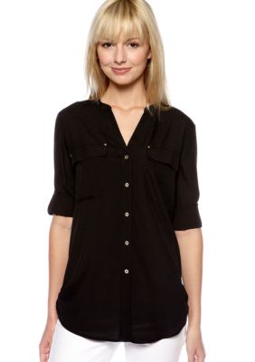 Calvin Klein Crew Neck Roll Sleeve Blouse