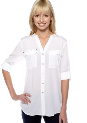 Calvin Klein Crew Neck Roll Sleeve Blouse