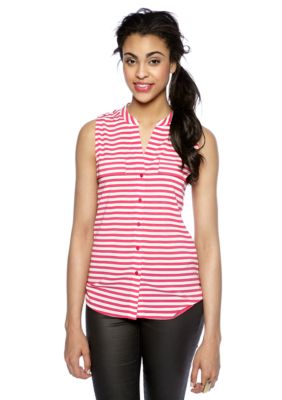Calvin Klein Striped Sleeveless Button Down Blouse