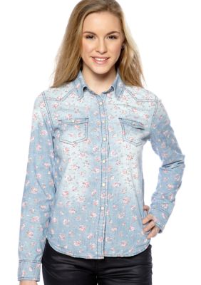 Fire Floral Printed Chambray Top
