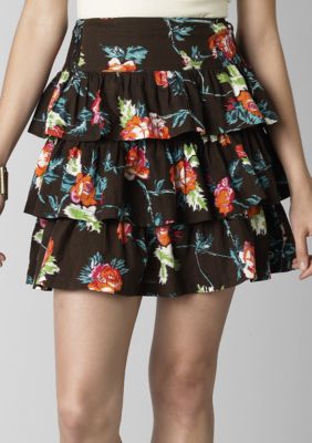 Fire Smocked Waist Floral Tier Skirt