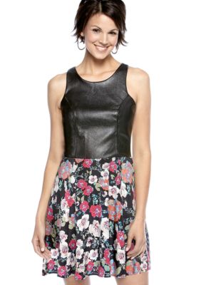 Eight Sixty Alice Floral Faux Leather Dress