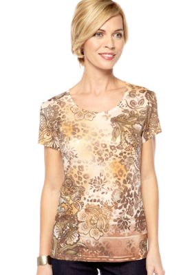 Jane Ashley Scoop Neck Sublime Brown Printed Tee
