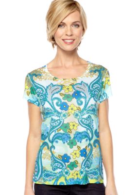 Jane Ashley Scoop Neck Sublime Blue Green Tee