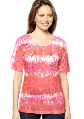 Jane Ashley Peasant Henley Sublime Three Button Top