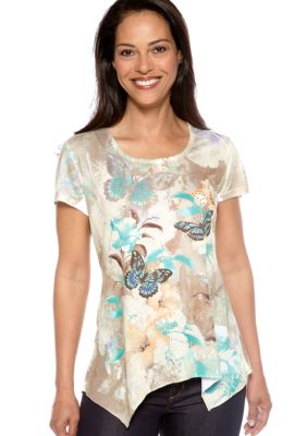 Jane Ashley Short Sleeve Printed and Embellished Tee