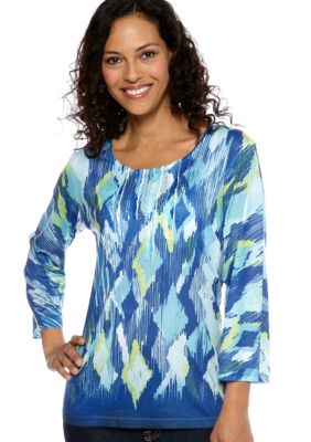 Jane Ashley Scoop Neck Tie-Dye Print Top