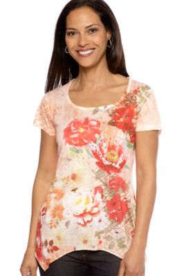Jane Ashley Shark Bite Stripe Peach Tee