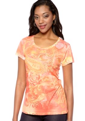 Jane Ashley Scoop Neck Sublime Melon Printed Tee