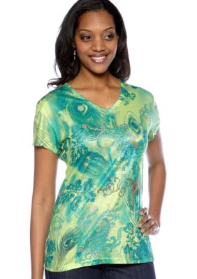Jane Ashley V-Neck Embellished Lime Tee