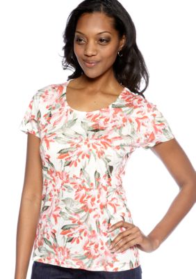 Jane Ashley Scoop Neck Coral Tee