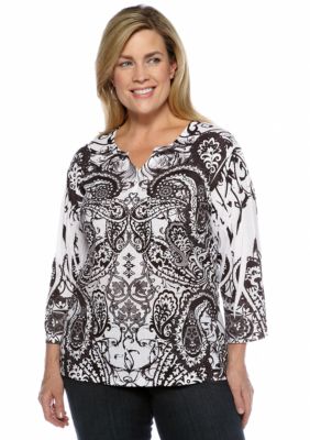 Jane Ashley Plus Size Studded Paisley Sublimination Knit Top