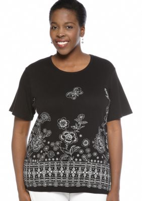 Jane Ashley Plus Size Embellished Printed Short Sleeve Tee