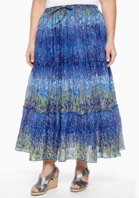 Jane Ashley Plus Size Watercolor Dot Tiered Long Skirt