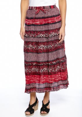 Jane Ashley Petite Tiered Stripe Animal Print Maxi Skirt