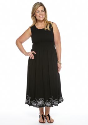 Jane Ashley Plus Size Smocked Floral Border Embroidered Dress