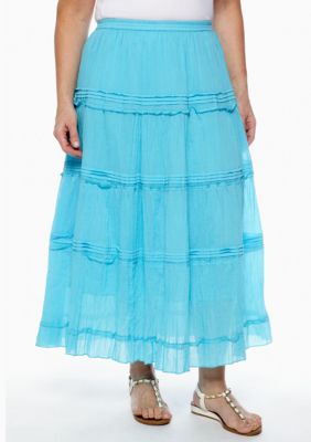 Jane Ashley Plus Size Long Pintuck Tiered Skirt