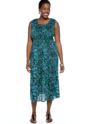 Jane Ashley Plus Size Printed Smocked Dress
