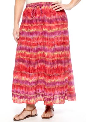 Jane Ashley Plus Size Printed Tiered Long Crinkle Skirt