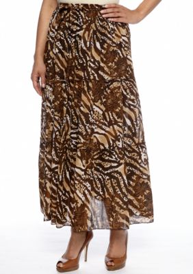 Jane Ashley Plus Size Animal Print Tiered Maxi Skirt