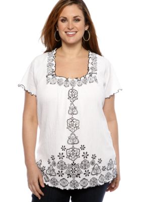 Kim Rogers&reg; Plus Size Embellished Square Neck Crinkle Top