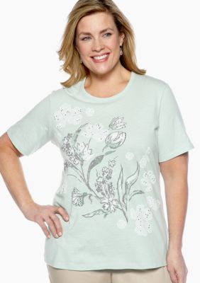 Jane Ashley Plus Size Floral Front Slub Tee