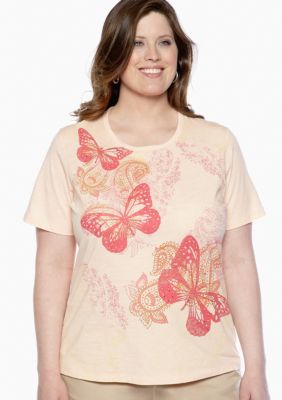 Jane Ashley Plus Size Butterfly Slub Tee