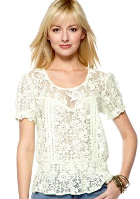 Nine West Vintage America Collection Kacy Lace Woven Peasant Top