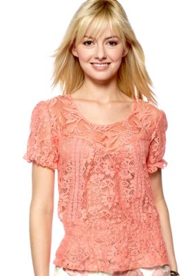 Nine West Vintage America Collection Kacy Lace Woven Peasant Top