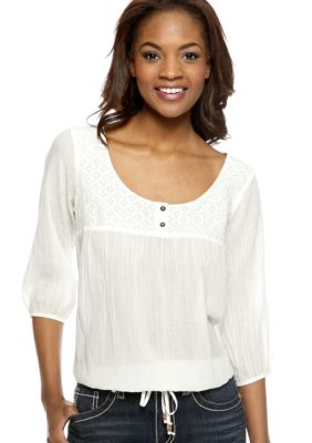 Nine West Vintage America Collection Hanna Lace Yoke Peasant Top