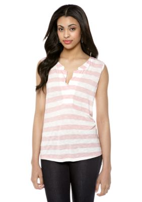 Nine West Vintage America Collection Hawaiian Ginger Stripe V-Neck Top