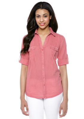 Nine West Vintage America Collection Easton Pintuck Button Down Blouse