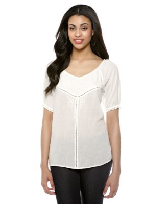Nine West Vintage America Collection Katie Embroidered Peasant Top