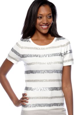 Ruby Rd Blush Hour Sequin Striped Sweater