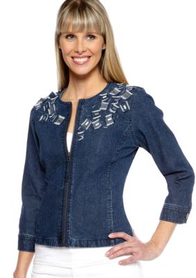 Ruby Rd Cruise Control Zip Embellished Jean Jacket