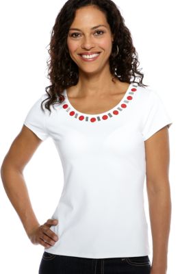 Ruby Rd wCruise Control Embellished Short Sleeve Ballet Neck Top