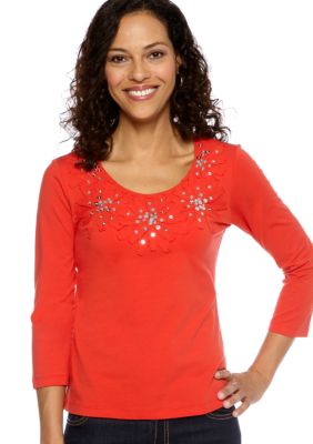 Ruby Rd Cruise Control Applique Embellished Solid Top