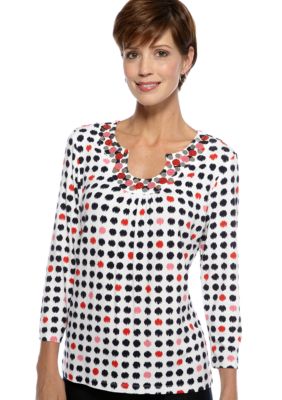 Ruby Rd Cruise Control Embellished Keyhole Ikat Dot Print Top