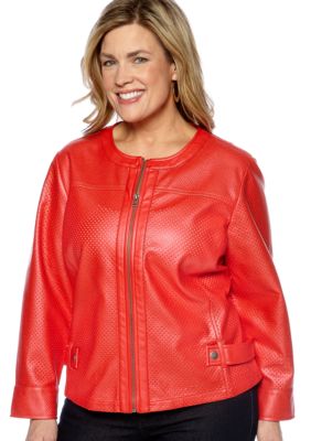 Ruby Rd Plus Size Cruise Control Zip Metallic Leather Jacket