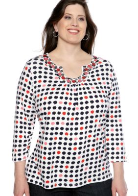 Ruby Rd Plus Size Cruise Control Dotted Keyhole Knit Top